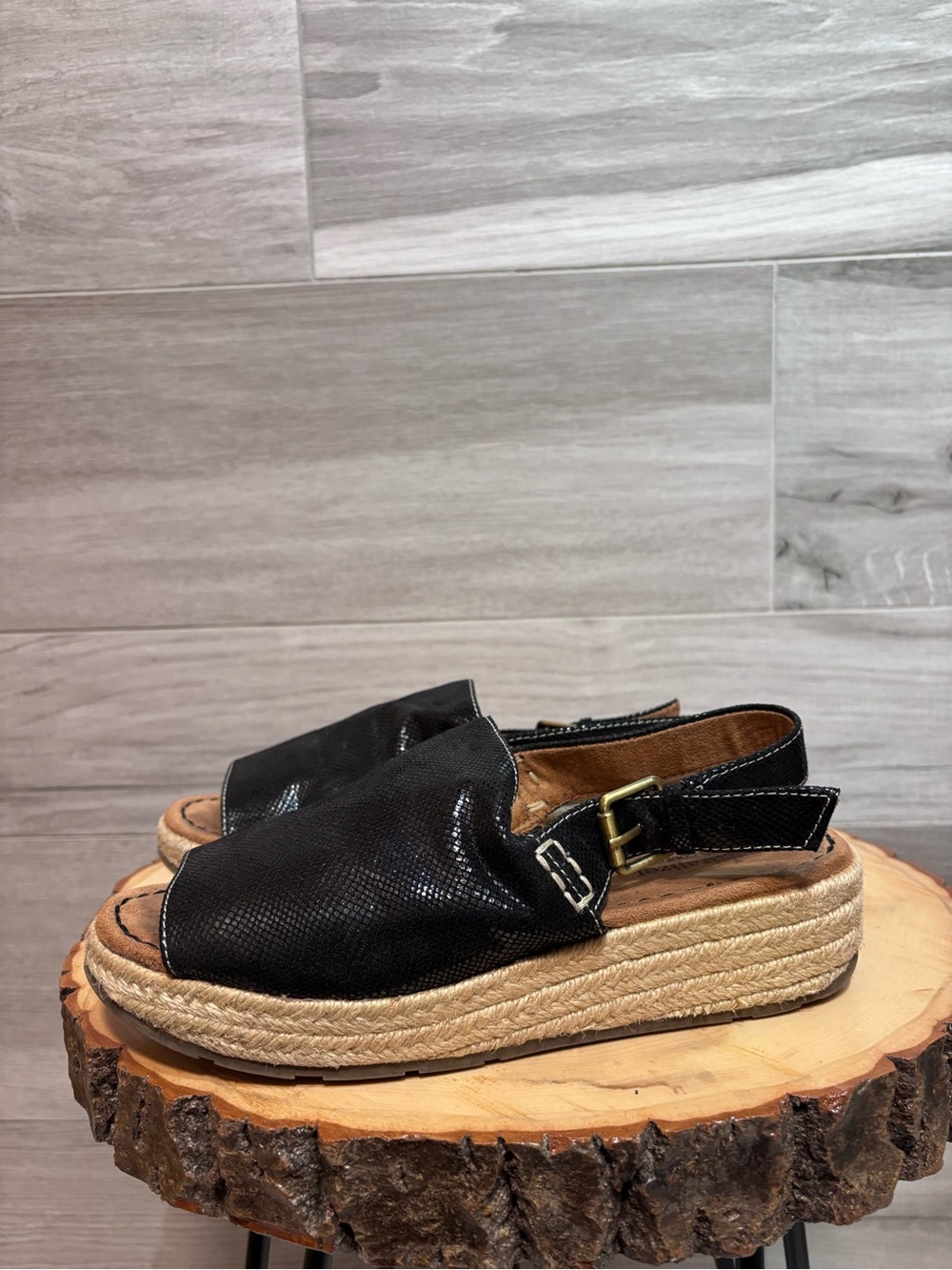 Naturalizer Praline Black Espadrille Platform Wedge Sandals - Size 6.5
